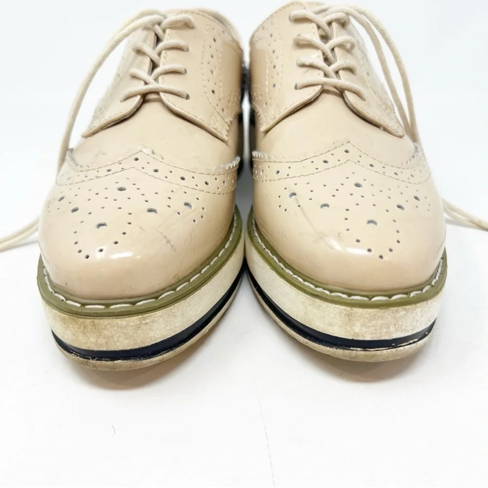 AMAZON BOUTIQUE VEGAN FAUX PATENT LEATHER PLATFORM LACE UP LOAFERS WOMENS SZ 8